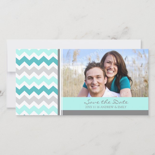 Save The Date Chevrons turquoises Enregistrer la date Mariage Ca (Devant)