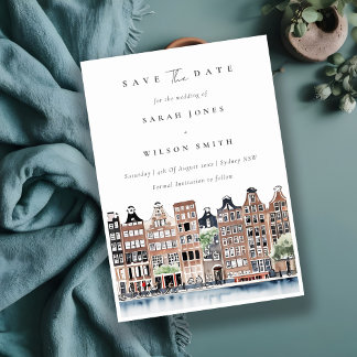 Save The Date Chic Amsterdam Hollandais Canal Watercolor Paysage