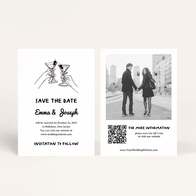 Save The Date Chic and Whimsical Martini Glasses and Photo (Créateur téléchargé)