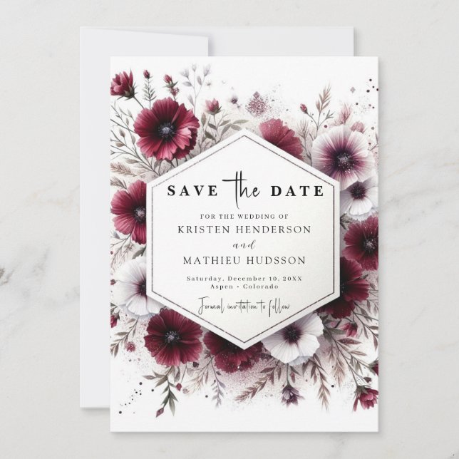 Save The Date Chic Aquarelle Bourgogne Mariage (Devant)