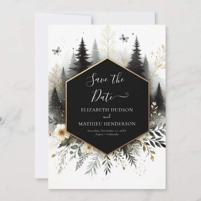 Save The Date Chic Aquarelle Mariage forestier enchanté (Devant)