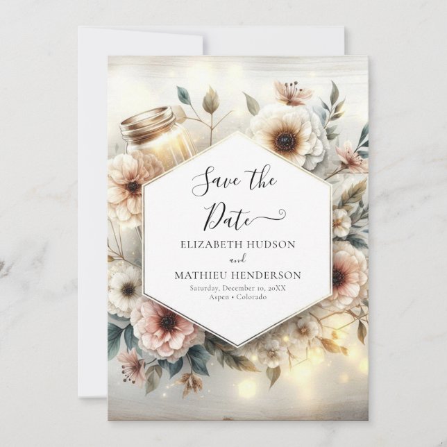 Save The Date Chic Aquarelle Mason Jar Mariage (Devant)