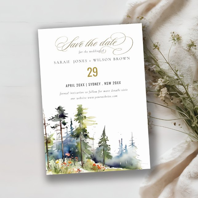 Save The Date Chic aquarelle Pine Forest Mariage paysage (Créateur téléchargé)
