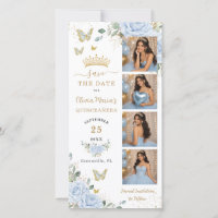 Chic Baby Blue Floral Gold Photomaton Quinceanera