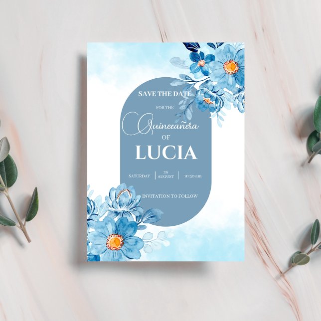 Save The Date Chic Bébé Bleu rose géométrique Quinceañera (Créateur téléchargé)