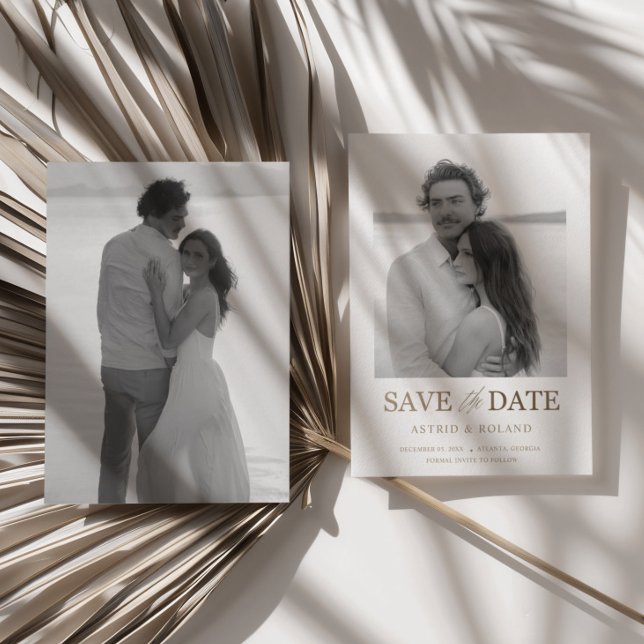 Save The Date Chic Black & White Photo Gold Texte Enregistrer la (Créateur téléchargé)