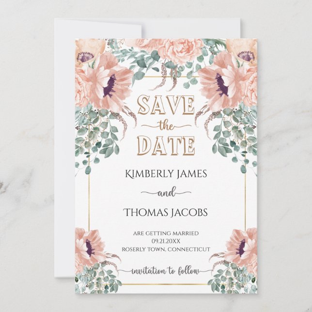 Save The Date Chic Blush Floral Mariage (Devant)