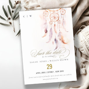 Save The Date Chic Boho Feather Dreamcatcher Watercolor Mariage
