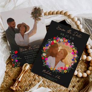 Save The Date Chic boho fleurs sauvages vives 2 photos mariage