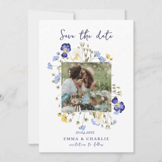 Save The Date Chic boho Photo fleurs sauvages Mariage Enregistre (Devant)
