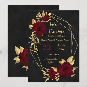 Save The Date Chic bordeaux et or noir géométrique