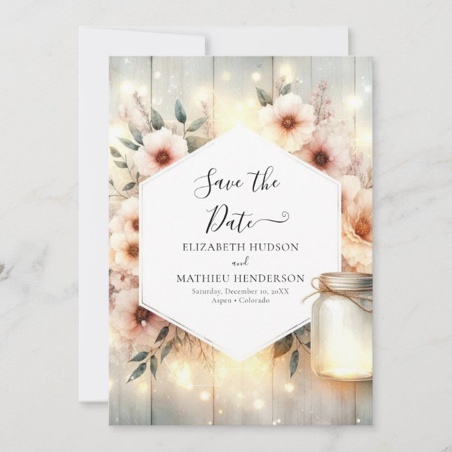 Save The Date Chic Botanique Mason Jar Mariage (Devant)