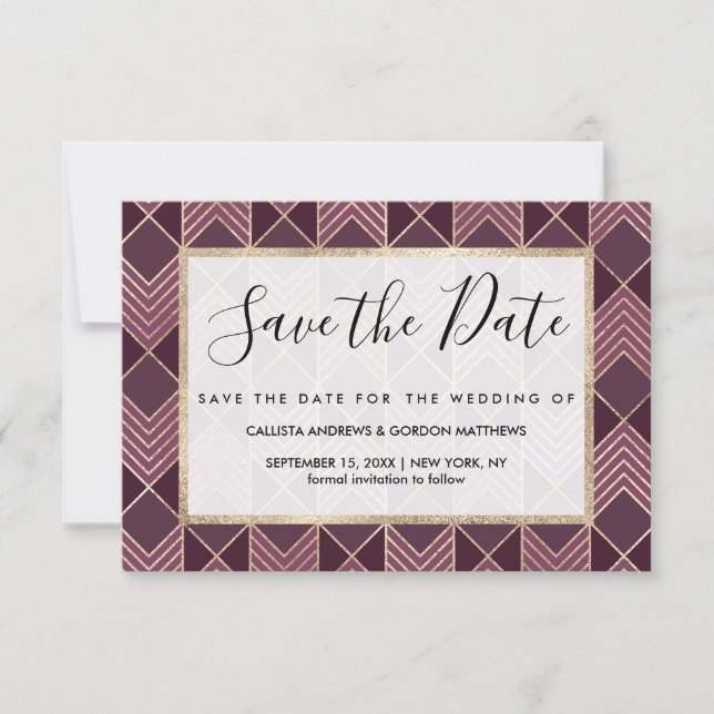 Save The Date Chic Bourgogne or Arrowhead Chevron géométrique (Devant)