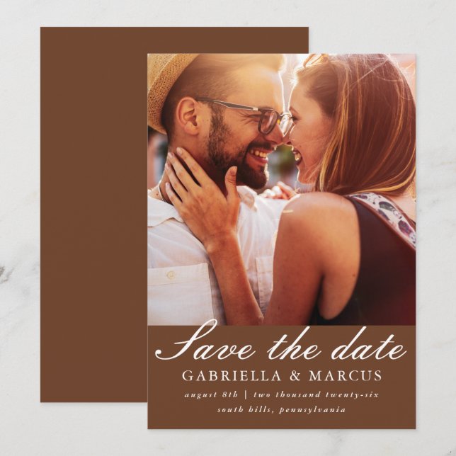 Save The Date Chic Brown Photo Wedding Enregistrer La Date (Devant / Derrière)