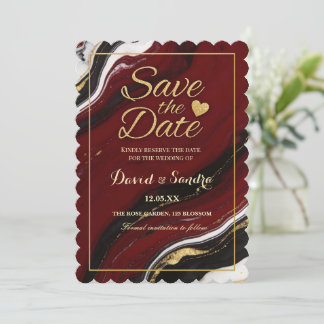 Save The Date Chic Burgundy Gold Agate Marble Modern Wedding