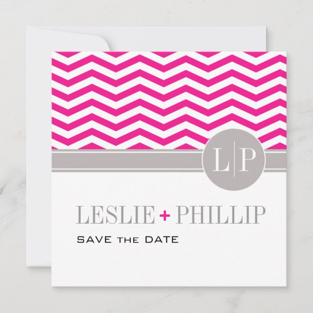 Save The Date Chic Chevron Monogramme Date de Sauvegarde | fusch (Devant)