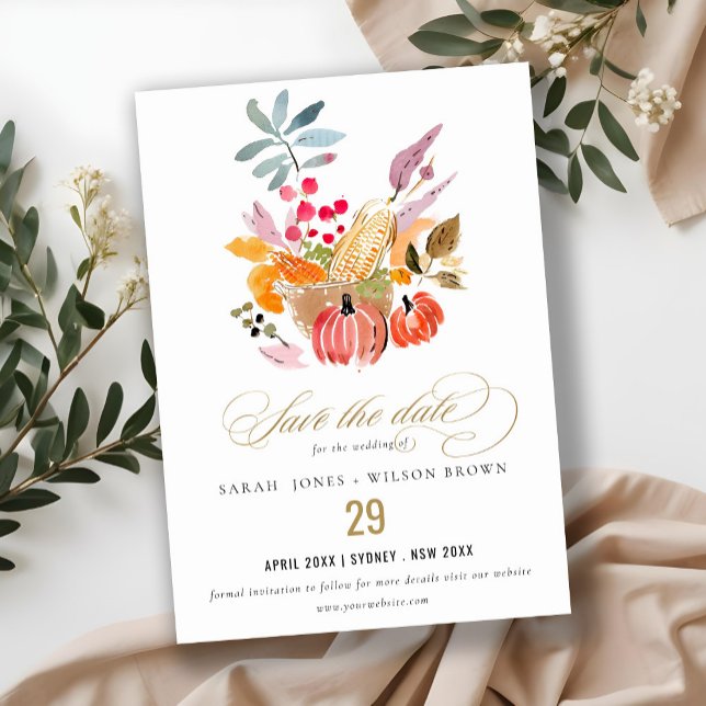 Save The Date Chic Citrouille de récolte d'automne Mariage d'aqu (Créateur téléchargé)