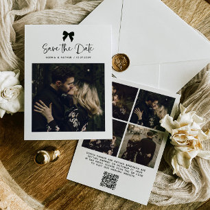 Save The Date Chic Coquette Bow Multi Photo Grid   Mariage