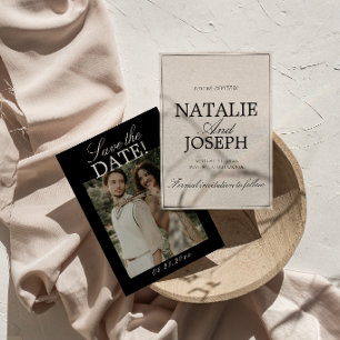 Save The Date Chic Crème Noir Vieille Fortune Photo Mariage Éleg