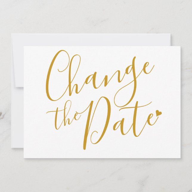 Save The Date Chic Écriture Dorée Mariage Changement de Date (Devant)