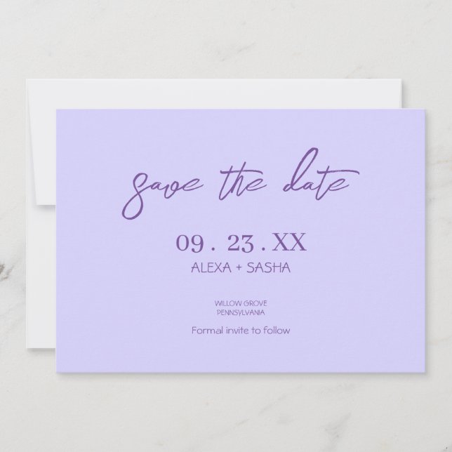 Save The Date Chic Élégant Lavande Violette (Devant)