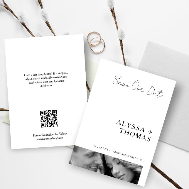 Save The Date Chic Extra Minimalist Black & White Photo Wedding  (Chic Extra Minimalist Black & White Photo Wedding Save the Date Card with Envelope. )