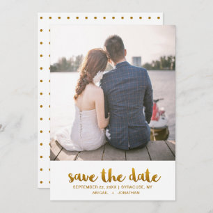 Save The Date Chic Faux Gold Script avec Dots Photo