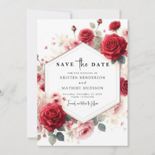 Save The Date Chic Fleurs Aquarelles Mariage rouge Crimson