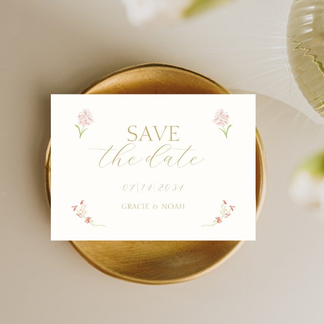 Save The Date Chic Floral Blush & Ivory Calligraphy Mariage (Créateur téléchargé)