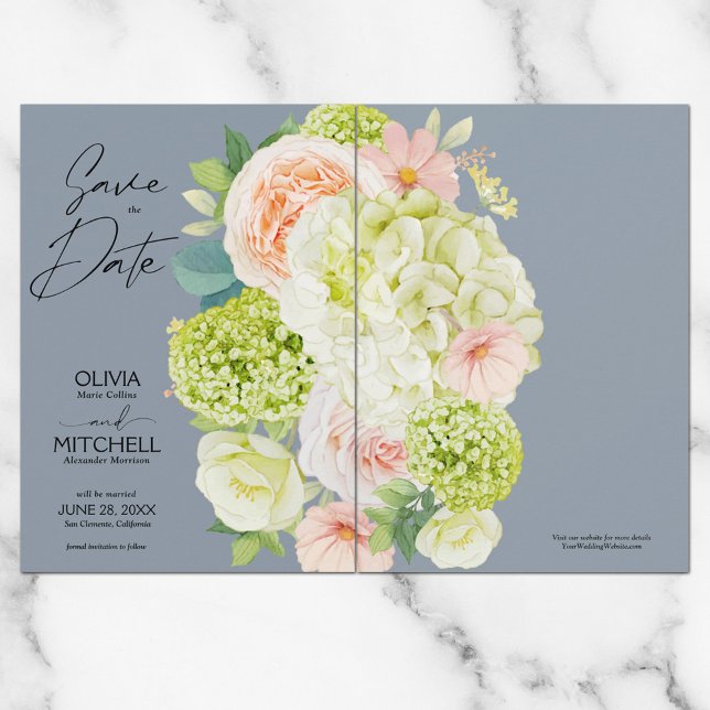 Save The Date Chic Floral Dusty Blue Wedding (Créateur téléchargé)