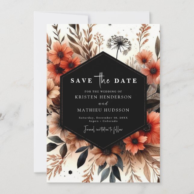 Save The Date Chic Floral Mariage en terre cuite (Devant)