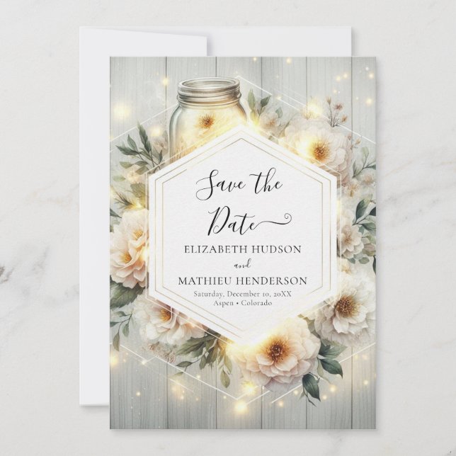 Save The Date Chic Florals Mason Jar Mariage (Devant)