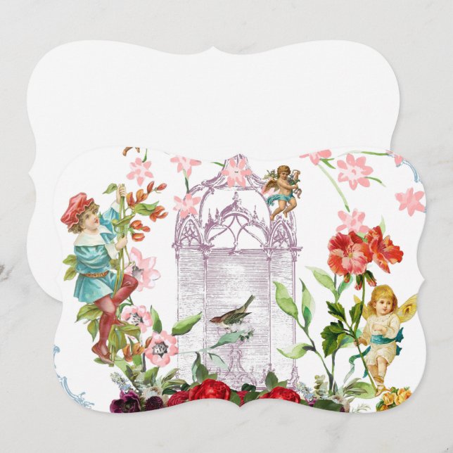 Save The Date chic français, rustique campagnard, motif floral,  (Devant / Derrière)