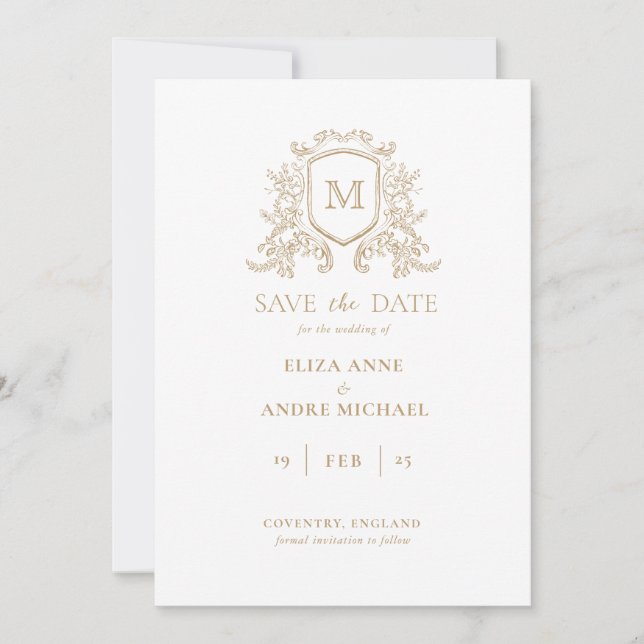 Save The Date Chic Gold et Monogramme blanc Enregistrer la date (Devant)