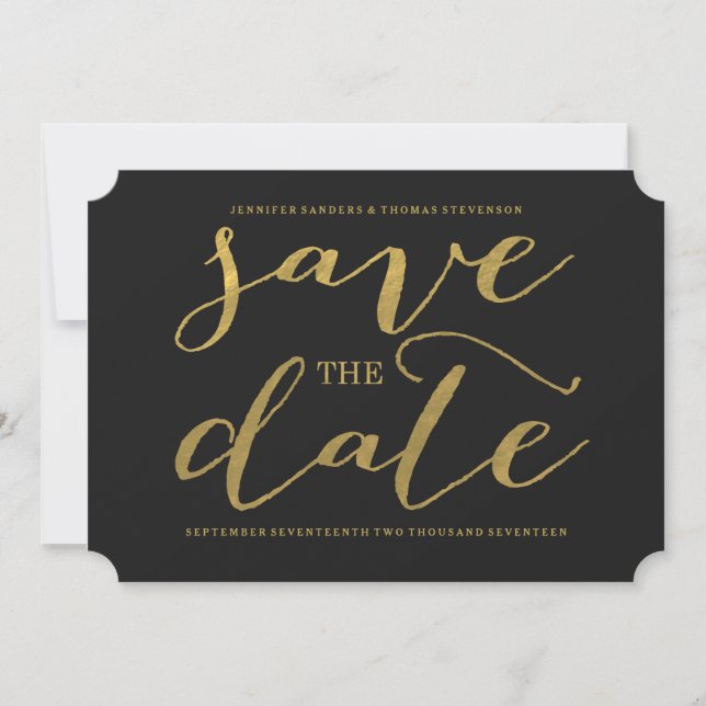 Save The Date Chic Gold Script Enregistrer l'invitation de date (Devant)