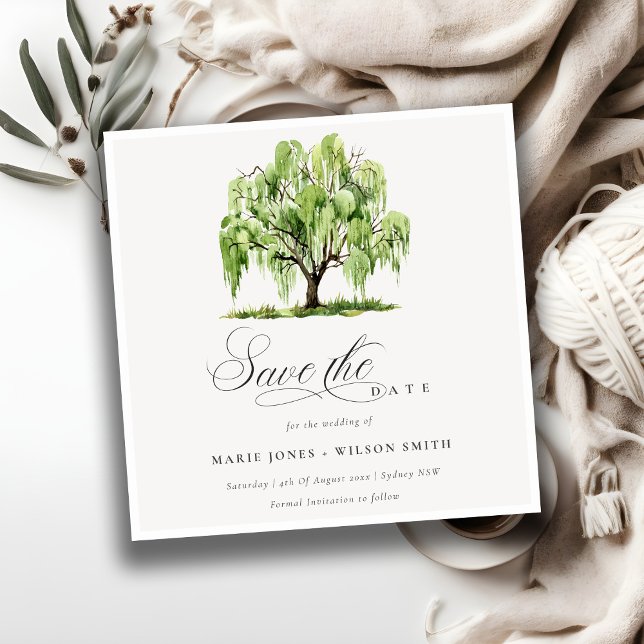 Save The Date Chic Green Watercolor Willow Tree Farm Mariage (Créateur téléchargé)