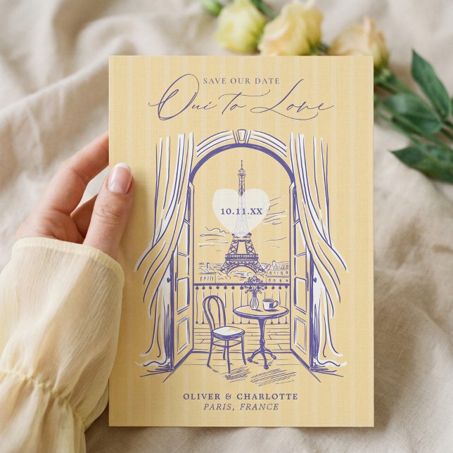 Save The Date Chic La Dolce Vita Dessinée à la main Tour Eiffel  (Chic La Dolce Vita Hand Drawn Paris Eiffel Tower Save The Date)