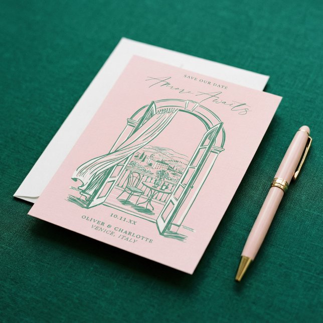 Save The Date Chic La Dolce Vita Hand Doodle Sketch Venice Italy (Chic La Dolce Vita Hand Doodle Sketch Venice Italy Save The Date)