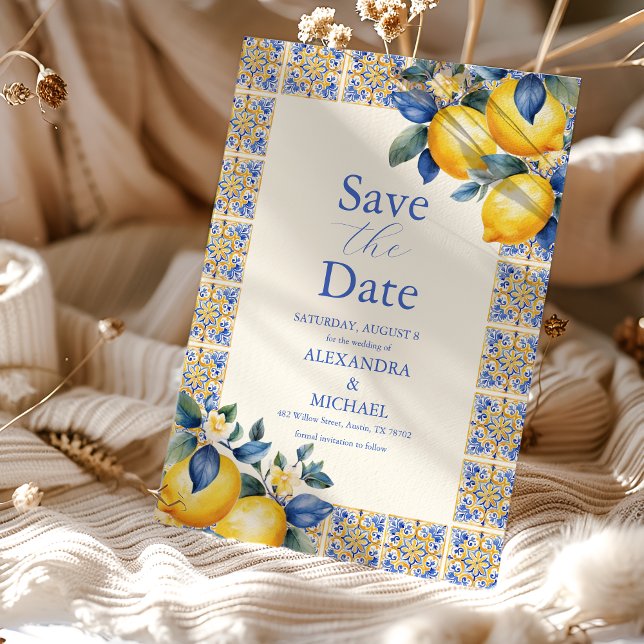 Save The Date Chic Lemon Floral Verdure Mariage méditerranéen (Créateur téléchargé)