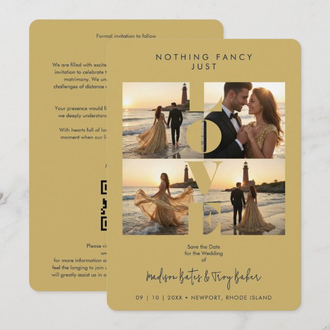 Save The Date Chic Love Quote Elegant Modern 4 -Photo Wedding (Devant / Derrière)