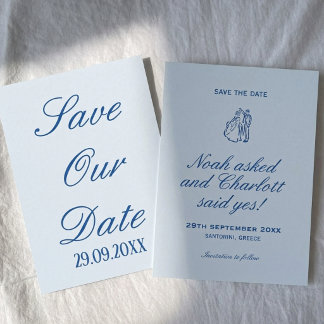 Save The Date Chic Mariage Romantique Classique Bleu Clair Côté