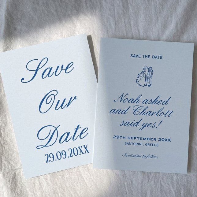 Save The Date Chic Mariage Romantique Classique Bleu Clair Côté  (Créateur téléchargé)