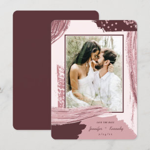 Save The Date Chic Marsala Abstrait Peinture Brush Strokes Photo