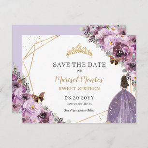 Save The Date Chic Mauve Plum violet Floral Tiara Sweet sixteen