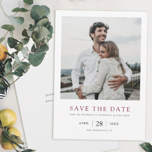 Save The Date Chic Moderne Bourgogne Photo Mariage Enregistrer l