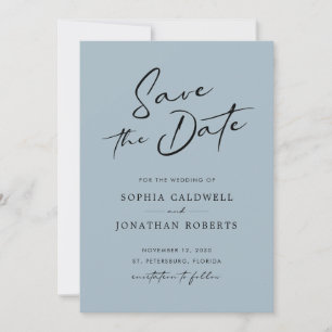 Save The Date Chic Moderne Calligraphie Dusty Blue Simple Mariag