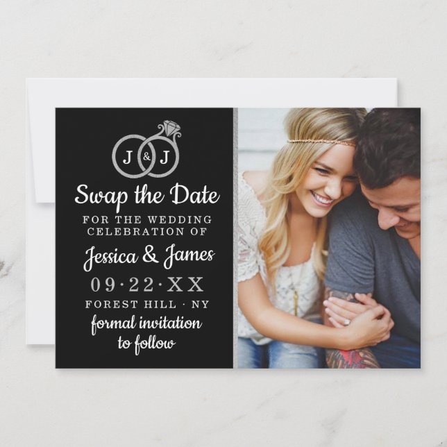 Save The Date Chic Monogramme Mariage Anneaux Enregistrer Ou Éch (Devant)