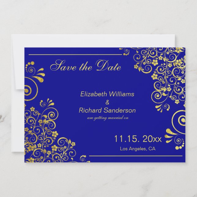 Save The Date Chic Navy Blue Gold Enregistrer le Mariage de date (Devant)