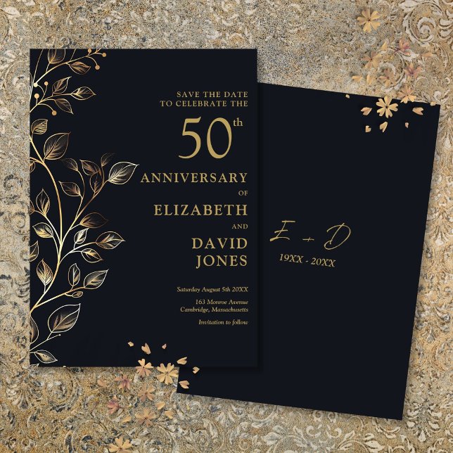 Save The Date Chic Or 50e Anniversaire de Mariage Enregistrez la (Chic Gold 50th Wedding Anniversary Save The Date)
