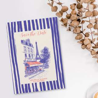 Save The Date Chic Paris Doodle Whimsical Eiffel Tower